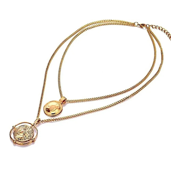 Gold Coin Pendant Necklace, Multilayer, Charm, Boho, Medallion - Picture 7 of 12